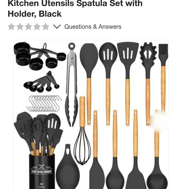 33-Piece Kitchen Cooking Utensils Set – Non-Stick Silicone with Holder, Black