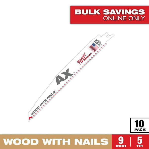 Milwaukee AX 9 in. 5 TPI Nail-Embedded Wood Sawzall Blades (10-Pack)